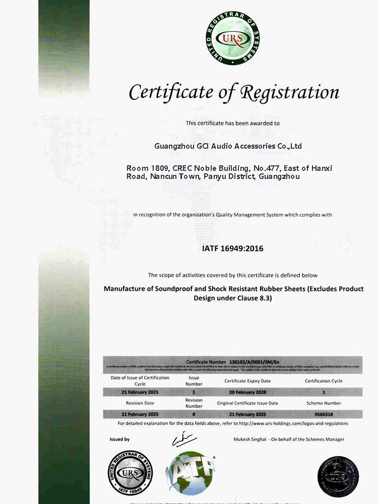 GCI sound deadening mat certificates 4