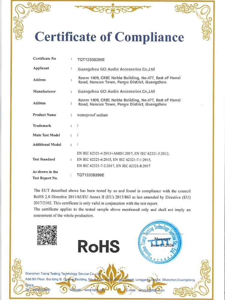 GCI sound deadening mat certificates 6